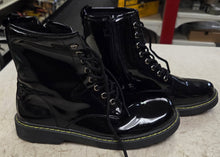 Load image into Gallery viewer, Charlotte Russe Black Vegan Patent Leather Combat Boots - size 10