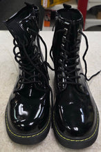Load image into Gallery viewer, Charlotte Russe Black Vegan Patent Leather Combat Boots - size 10
