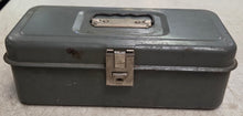 Load image into Gallery viewer, Vintage 11" Gray Metal Tool/Tackle Box with Key