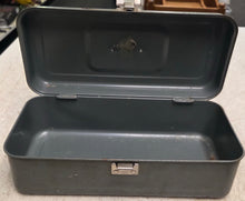 Load image into Gallery viewer, Vintage 11" Gray Metal Tool/Tackle Box with Key