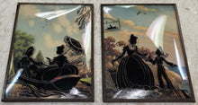 Load image into Gallery viewer, Vintage Reverse-Painted Silhouette Bubble Glass Artwork Pair (8" x 6")