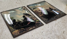 Load image into Gallery viewer, Vintage Reverse-Painted Silhouette Bubble Glass Artwork Pair (8" x 6")