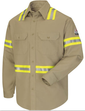 Bulwark FR Men's Midweight Fire Resistant Enhanced Visibility Uniform Shirt - Khaki XL