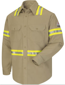 Bulwark FR Men's Midweight Fire Resistant Enhanced Visibility Uniform Shirt - Khaki XL