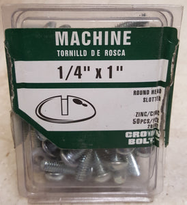 Crown Bolt 28002 1/4"-20 x 1" Round-Head Slotted Drive Zinc-Plated Machine Screws  50-Pack