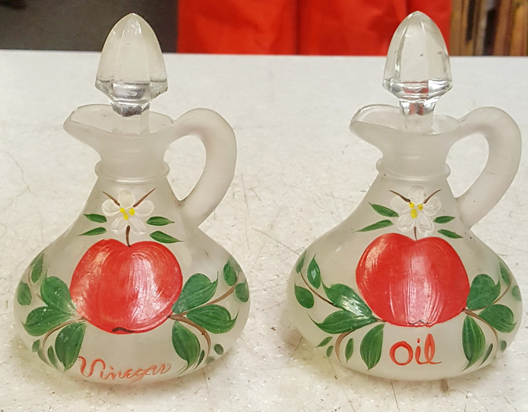 Vintage Apple Blossom Glass Vinegar and Oil Cruet Set (1 small chip)