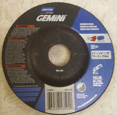 Norton Gemini Depressed Center Abrasive Wheel, Type 27, Aluminum Oxide, 7/8
