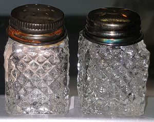 Vintage 1-1/2" High Mini Etched Glass Salt and Pepper Shaker Set