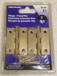 Hillman 851732 2" Brass Finish Light Narrow Fixed-Pin Hinge Fixed Pair