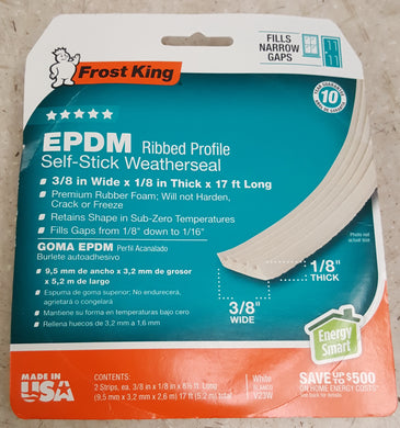 Frost King Epdm Rubber Tape 3/8 Inch x 1/8 Inch x 17 Foot Ribbed White - V23WA
