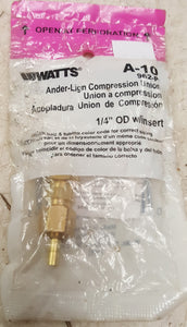 Watts A-10 962-P Ander-Lign Compression Union 1/4" OD with Insert