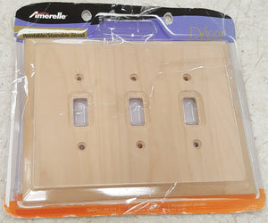 Amerelle 180TTT Unfinished Alder Wood 3-Gang Toggle Switch Wall Plate (no screws)