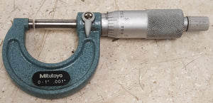 Mitutoyo 103-260 Outside Micrometer, Baked-Enamel Finish, Ratchet Stop, 0-1" Range, 0.0001" Graduation, -0.0001" Accuracy