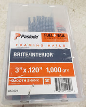 Load image into Gallery viewer, Paslode 650524 3&quot; x 0.120-Gauge Brite Smooth Shank FUEL + NAIL Pack (635 Nails, 1 full, 1 partial fuel)