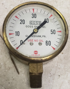 Vintage GOSS 23198-1 60 PSI Pressure Gauge