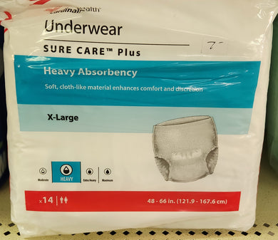 Cardinal Health Sure Care Plus 14-Pack Heavy Absorbency Adult Underwear - XL (48