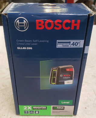 Bosch GLL40-20G 40' Green Cross Line Laser Level Self Leveling with VisiMax Technology, 360 Degree Mounting Device and Carrying Pouch