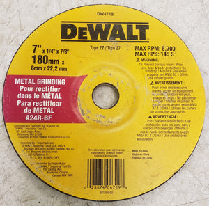 DeWALT DW4719 7" X 1/4" X 7/8" Gneral Purpose Metal Grind Wheel