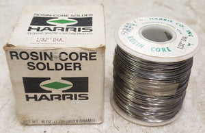 Vintage J.W. Harris 1 Lb 60/40 1/32" Dia Rosin Core Solder in Box