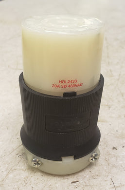 Hubbell HBL2433 20A 3-Phase Delta 480V AC 3-Pole 4-Wire Twist-Lock Industrial Female Connector Body - Black and White
