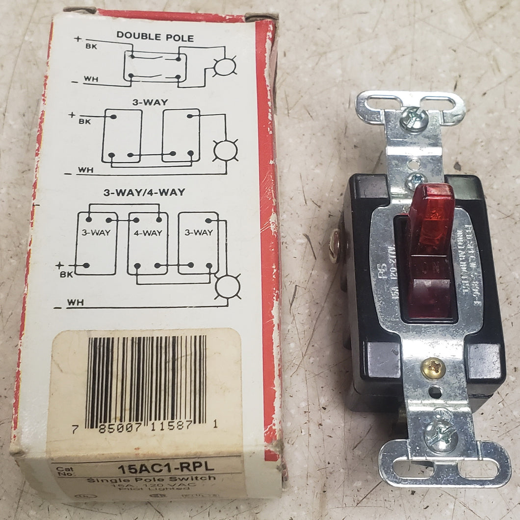 Pass & Seymour Legrand PS15AC1-RPL Industrial Spec Grade Red Lighted Switch