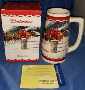 2010 Budweiser Holiday Beer Stein / Mug Clydesdales "Dashing Through the Snow"