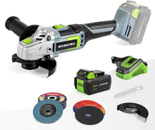 Load image into Gallery viewer, WORKPRO W125051AE 20V Cordless Angle Grinder Kit w/ 4.0Ah /10PK Metal Grinding Wheels